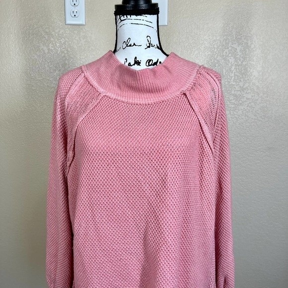 We The Free women Pink sweater waffle knit long sleeve sweater size M boho - Picture 8 of 12